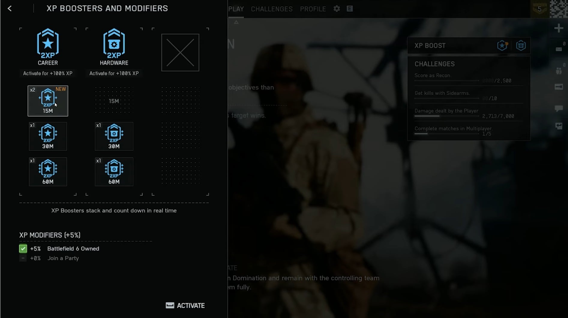 battlefield 6 xp boosters menu