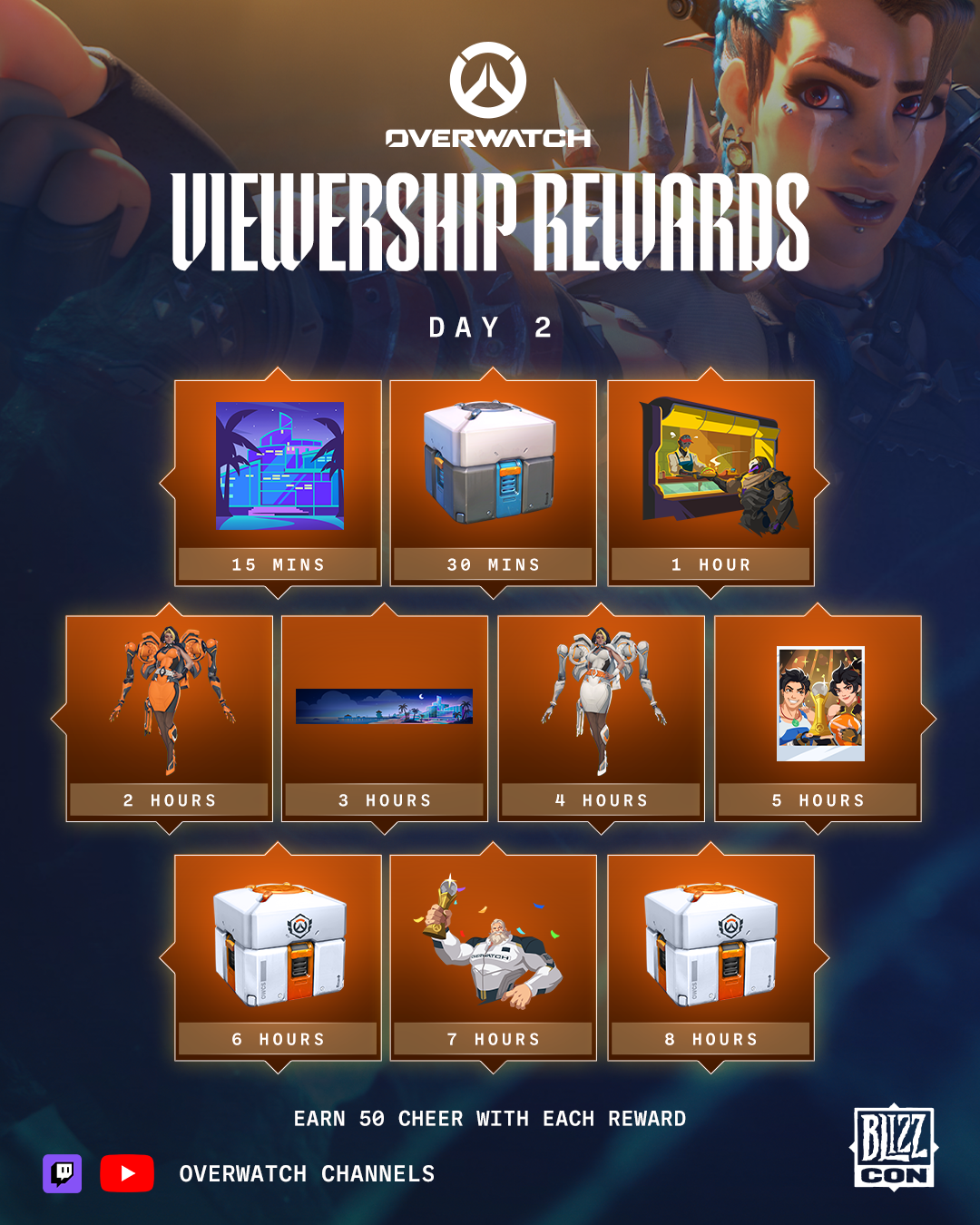 Overwatch BlizzCon 2026 September 13 rewards including Domina skins and Loot Boxes