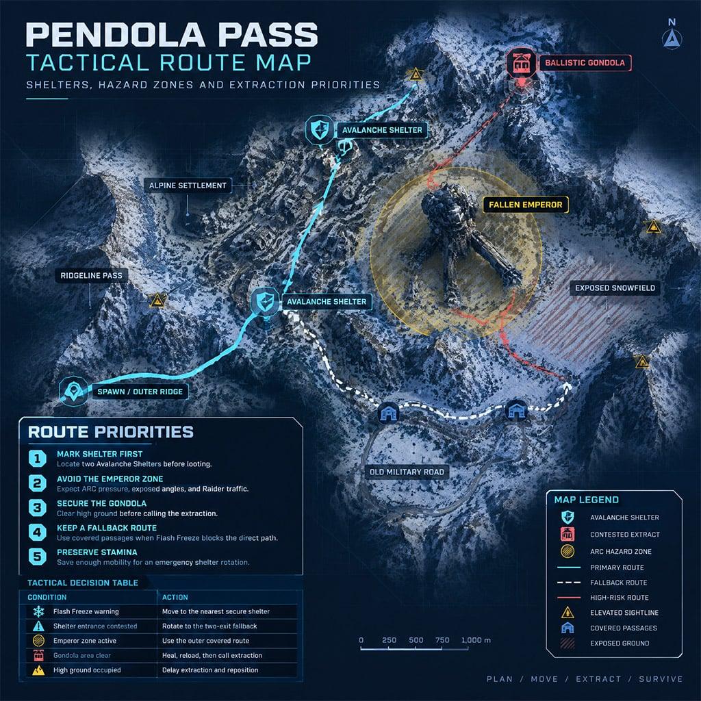 Fallen Emperor dungeon location marked on the Pendola Pass map