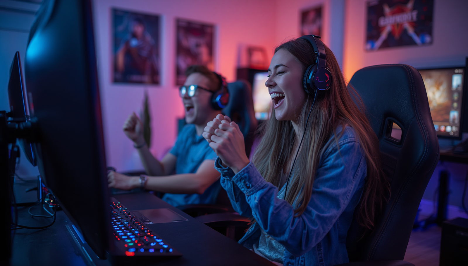 gamers playing and cheering