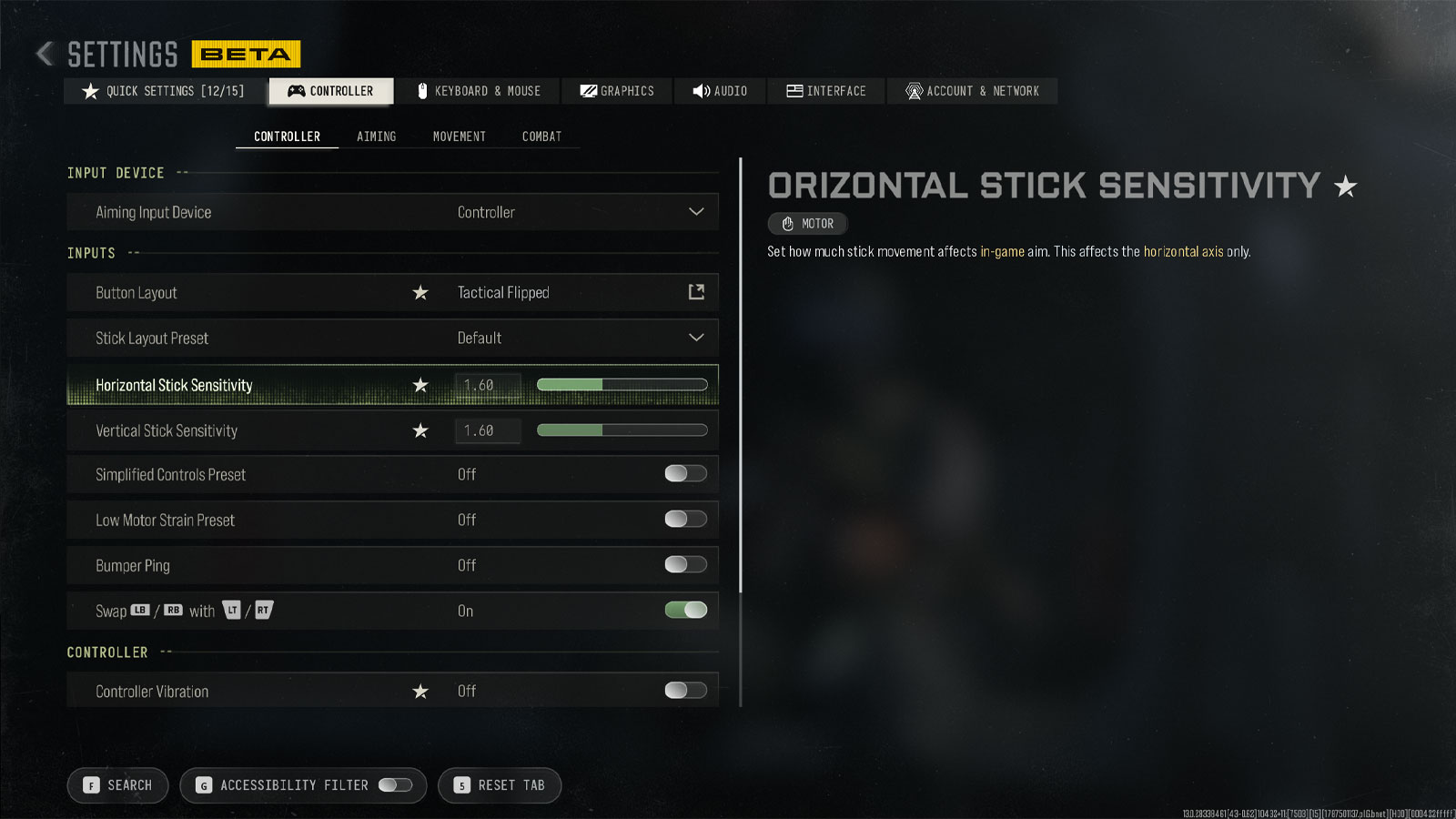 Modern Warfare 4 controller settings menu showing controller input options